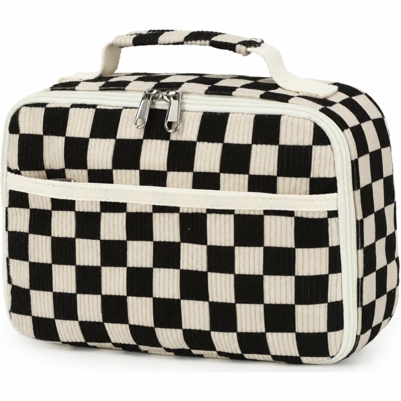 Corduroy Lunch Bag with Zip Pockets