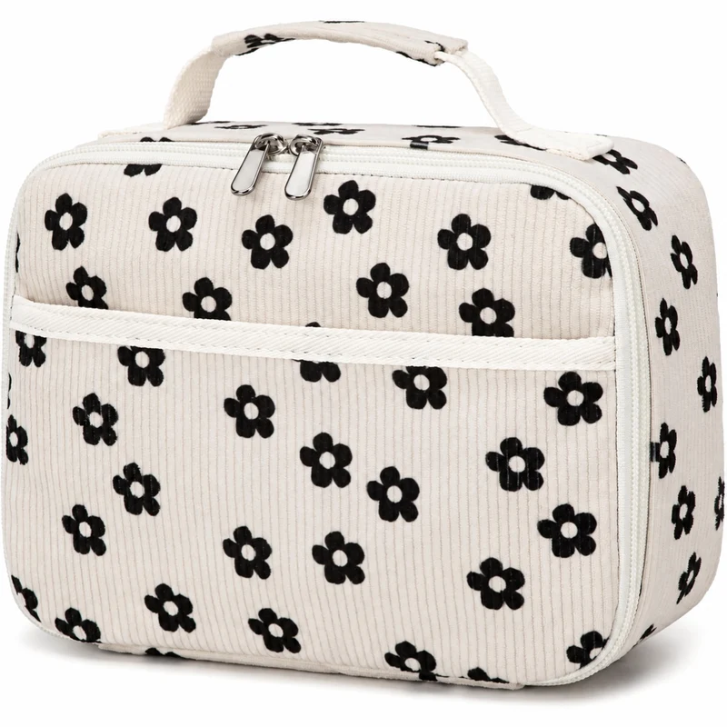 Corduroy Lunch Bag with Zip Pockets