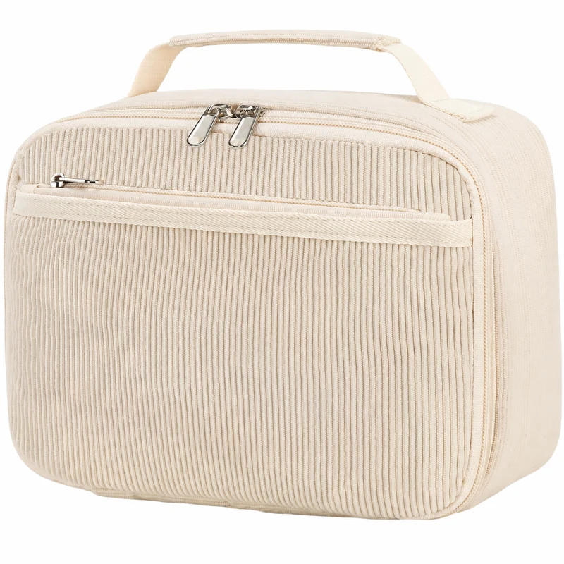 Corduroy Lunch Bag with Zip Pockets