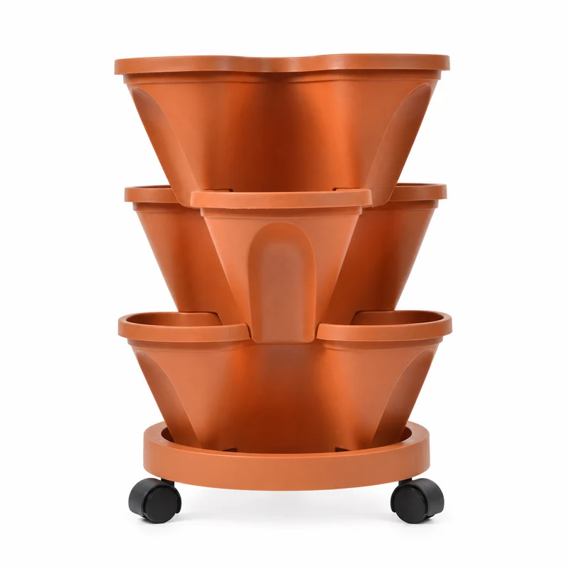 Rolling Three-Pocket Planter Tower