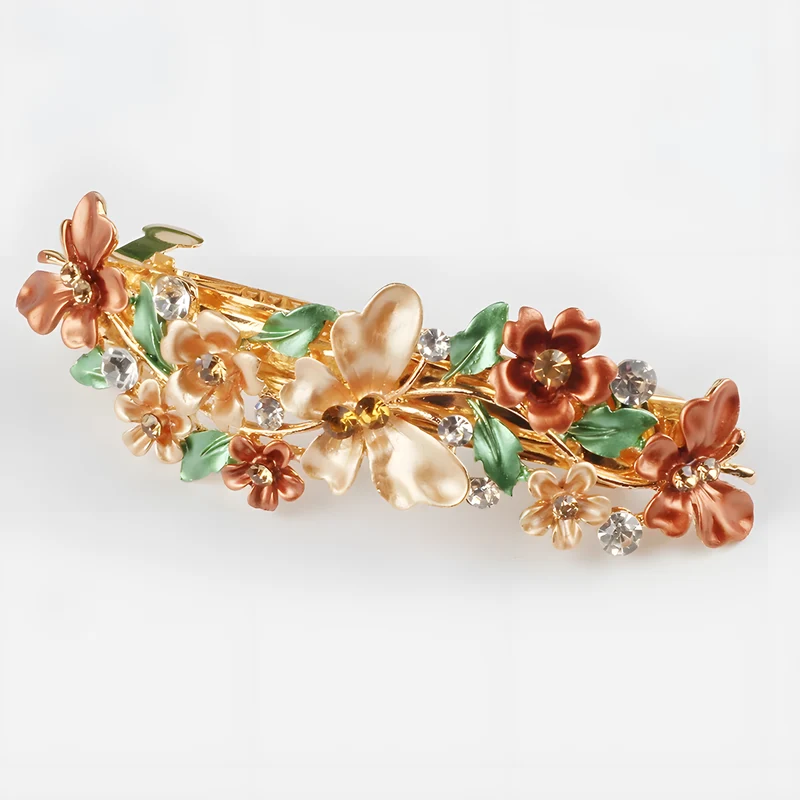 Enamel Flower Rhinestone Barrette
