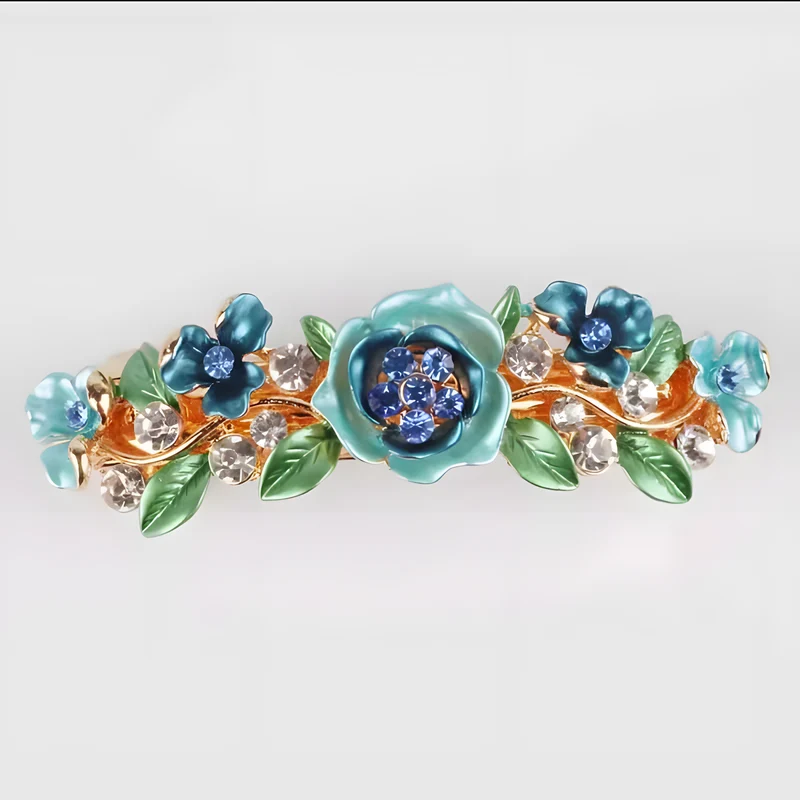 Enamel Flower Rhinestone Barrette