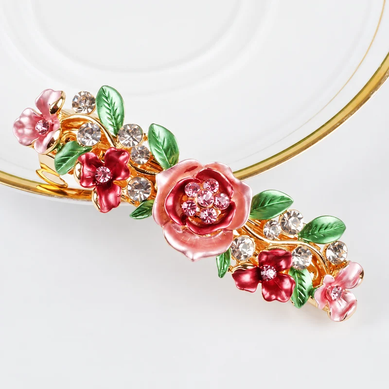 Enamel Flower Rhinestone Barrette