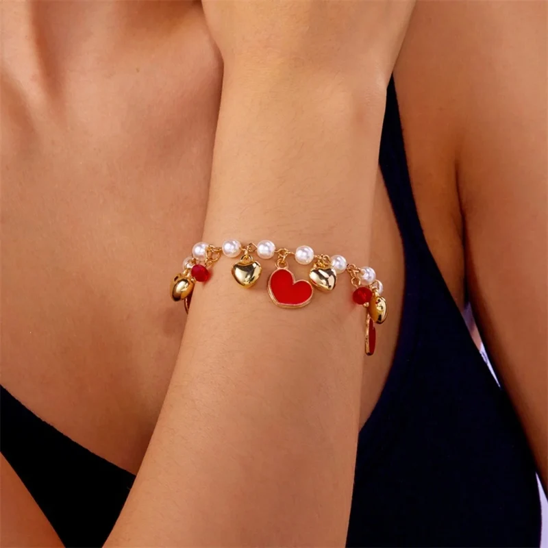 Pearl-Look Fruit and Heart Charm Bracelet