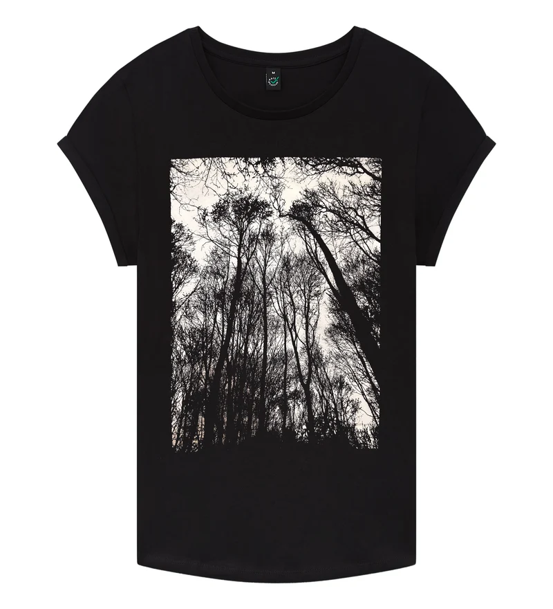 Forest Rolled-Sleeve Damen T-Shirt – Black