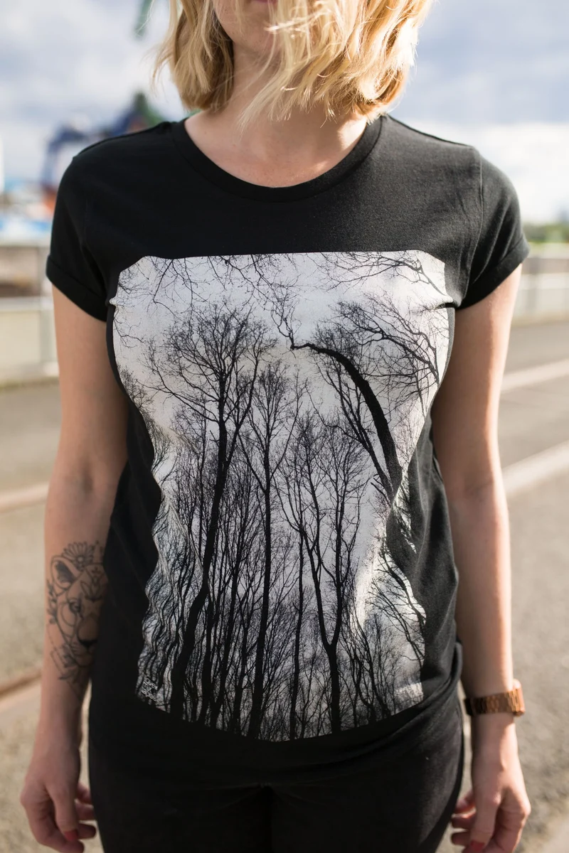Forest Rolled-Sleeve Damen T-Shirt – Black