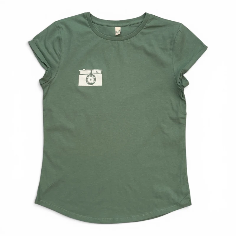 Kamera Rolled-Sleeve Damen T-Shirt – Sage Green
