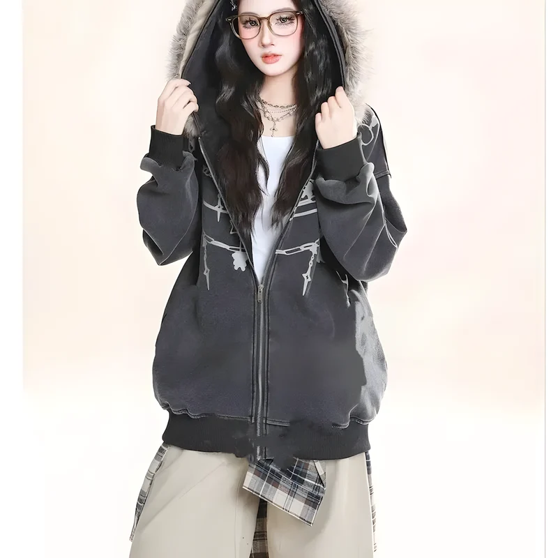 Plush-Collar Hooded Jacket
