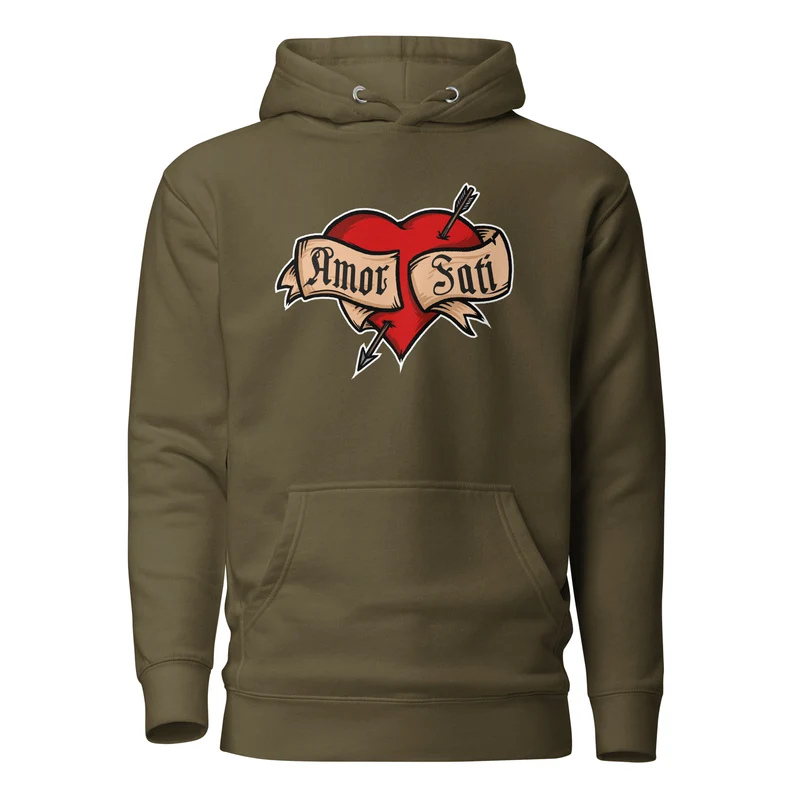 Nietzsche Fatalism Amor Fati Tattoo Heart - Premium Hoodie