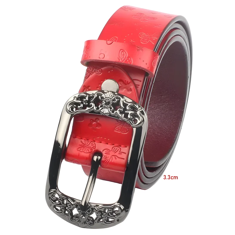Embossed Butterfly Leather Belt