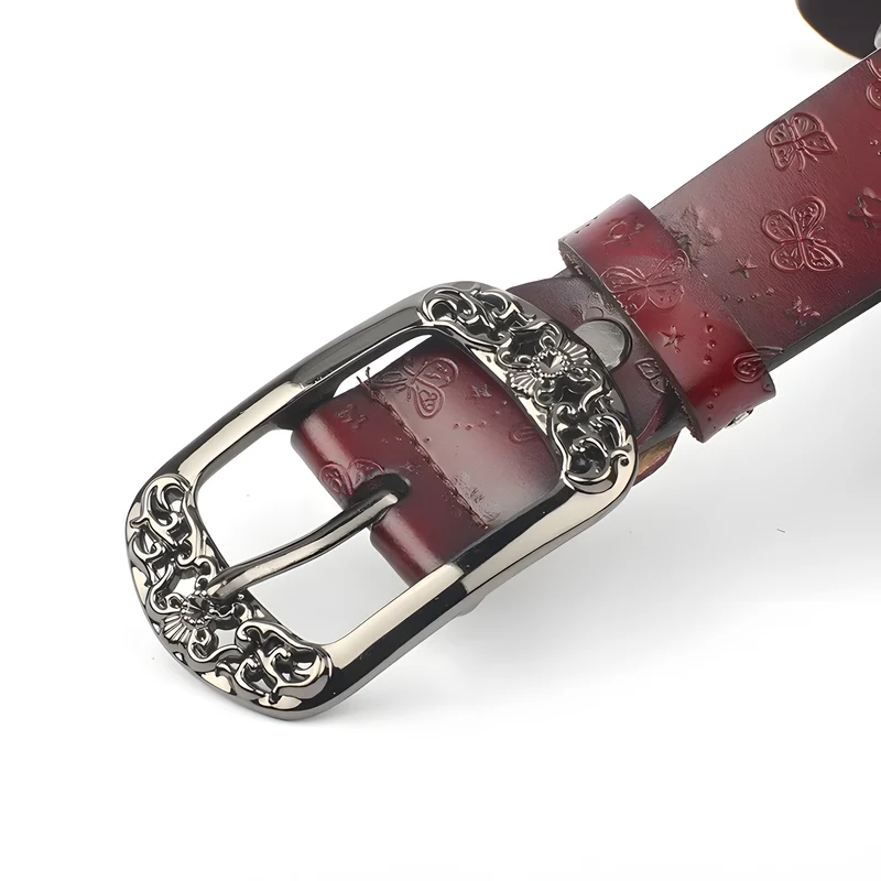 Embossed Butterfly Leather Belt