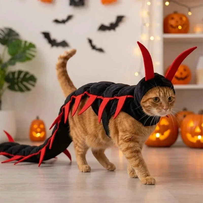 Fluffy Halloween Centipede Cat Costume