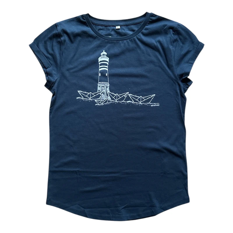 Papierhafen Rolled-Sleeve Damen T-Shirt – Denim Blue