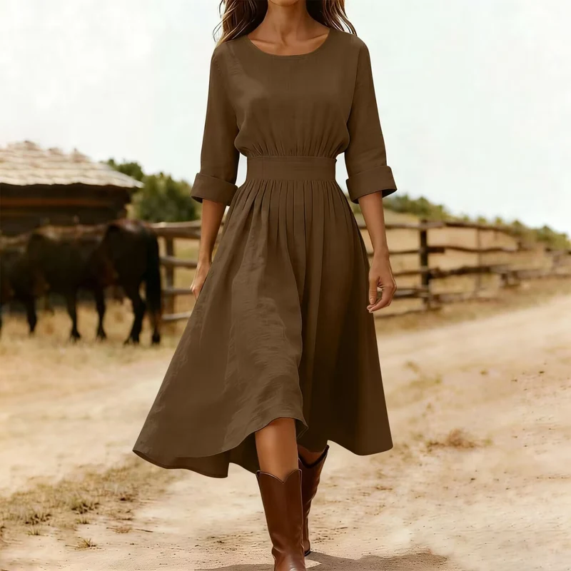 Long-Sleeve Cotton Blend Dress
