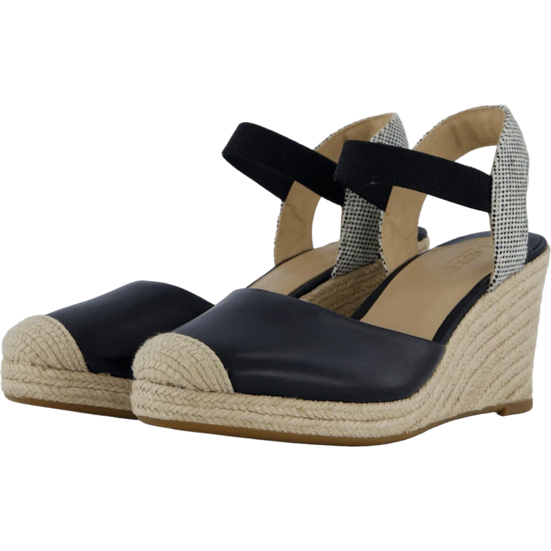 Pearle II Leather & Canvas Espadrille Black / Natural / Black