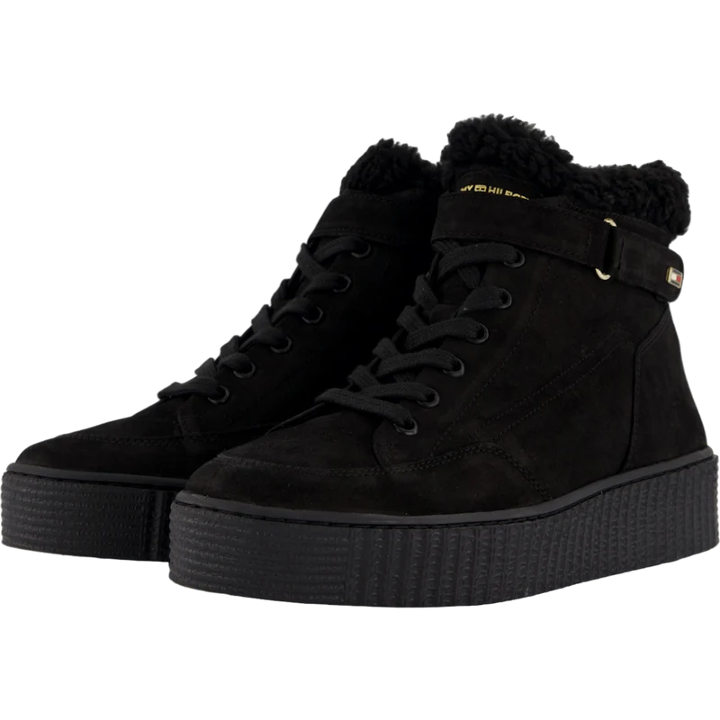 Faux Fur Nubuck Low Lace-up Black