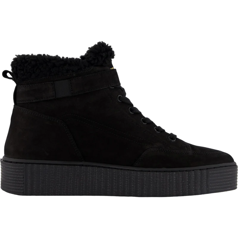 Faux Fur Nubuck Low Lace-up Black