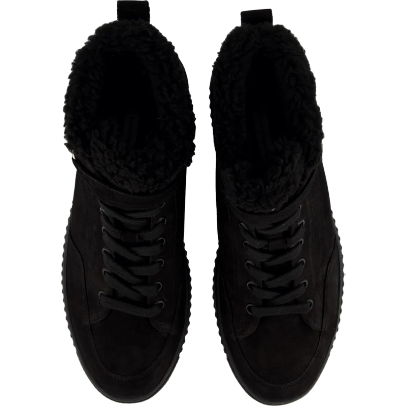 Faux Fur Nubuck Low Lace-up Black
