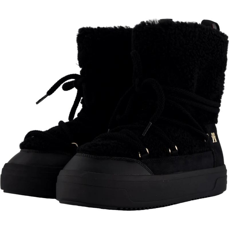 Lace-up Faux Shearling Snowboo Black