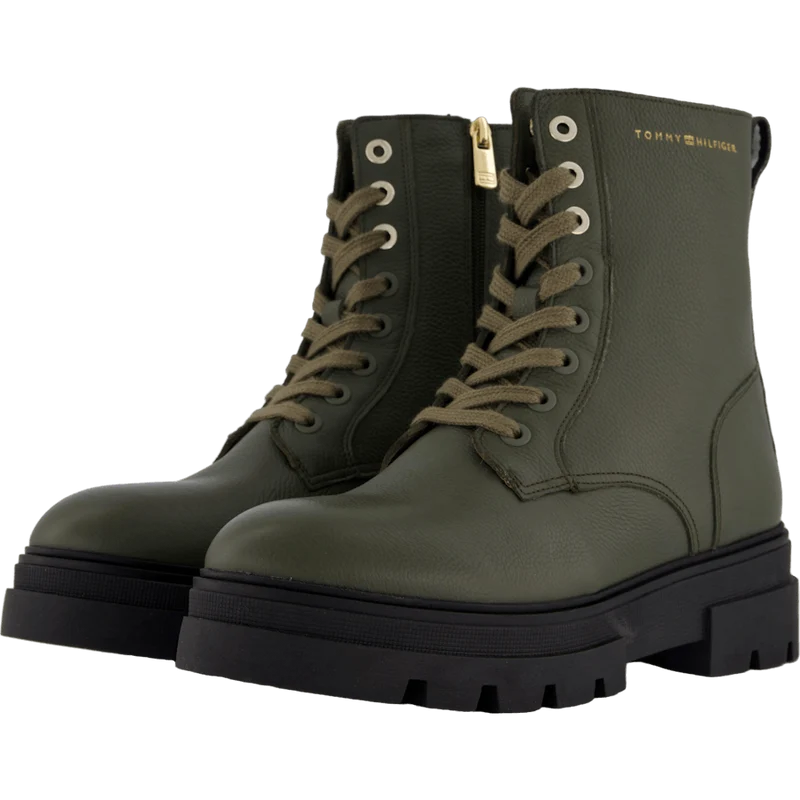 Bicolor Leather Lace-up Army Green