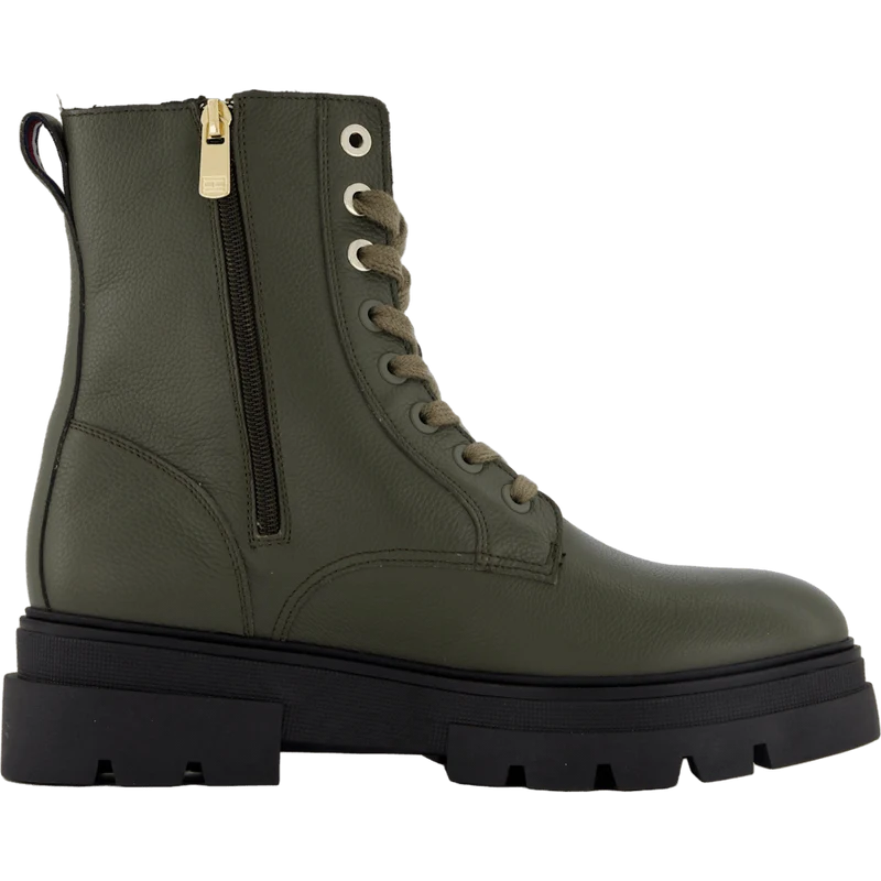 Bicolor Leather Lace-up Army Green