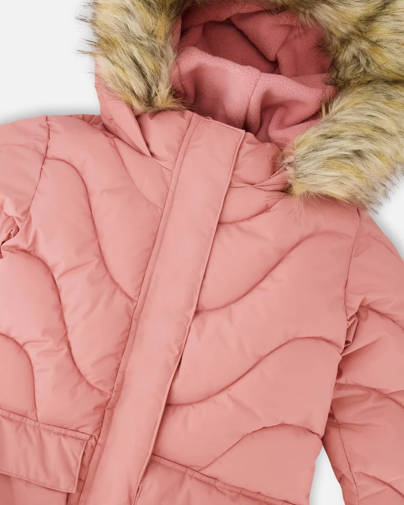 Long Wavy Quilt Puffy Winter Coat Dusty Pink