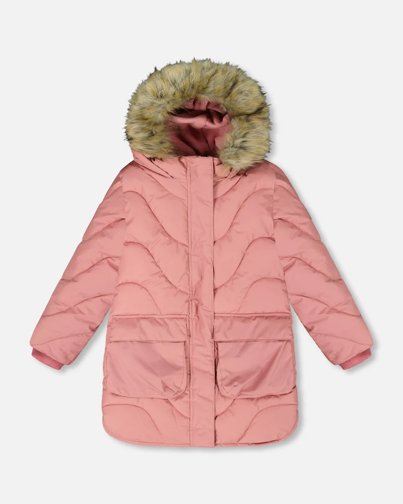 Long Wavy Quilt Puffy Winter Coat Dusty Pink