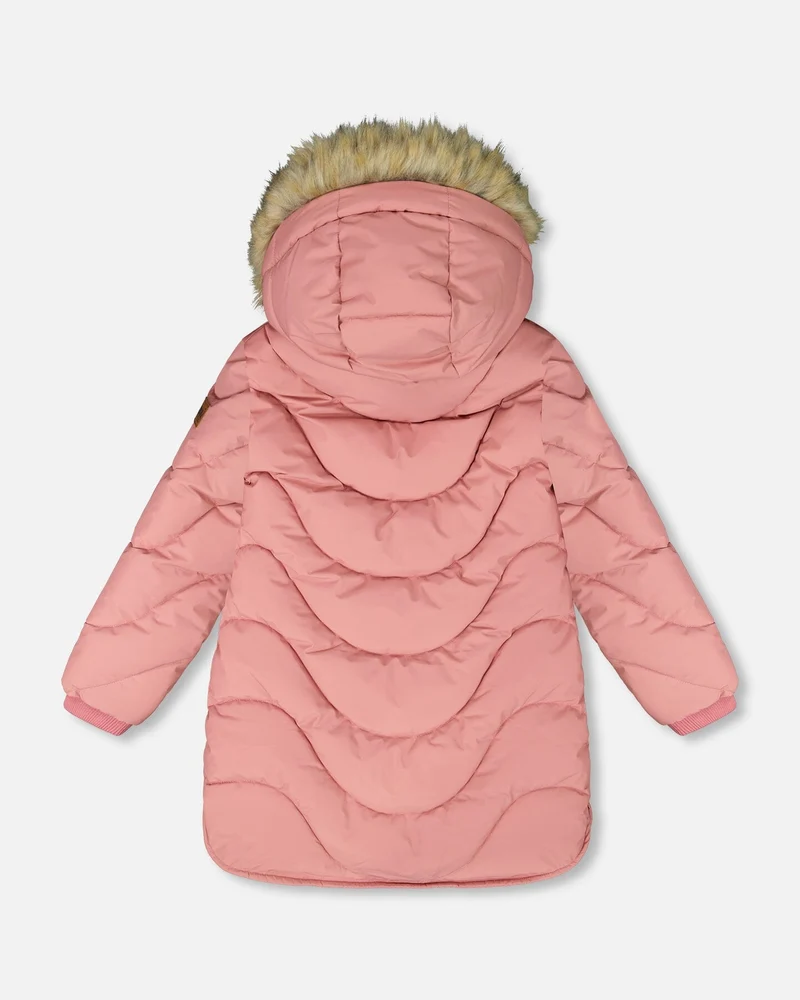 Long Wavy Quilt Puffy Winter Coat Dusty Pink