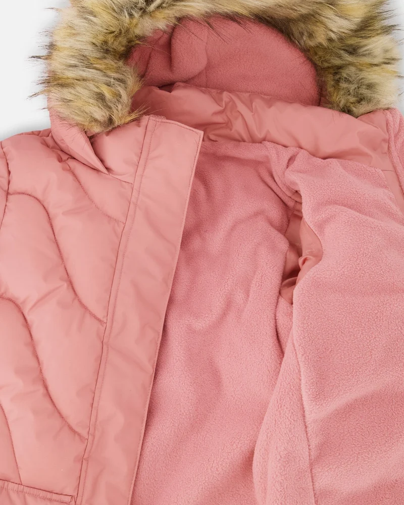 Long Wavy Quilt Puffy Winter Coat Dusty Pink