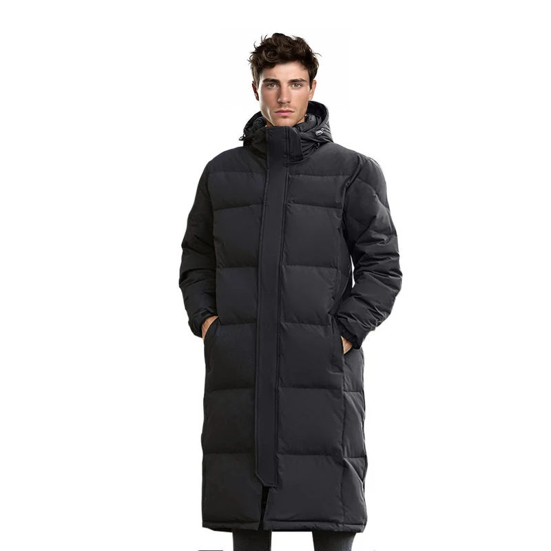 Black Large Winter Hooded Overcoat Long Jacket Stylish Lightweight Quilted Warm Puffer Coat