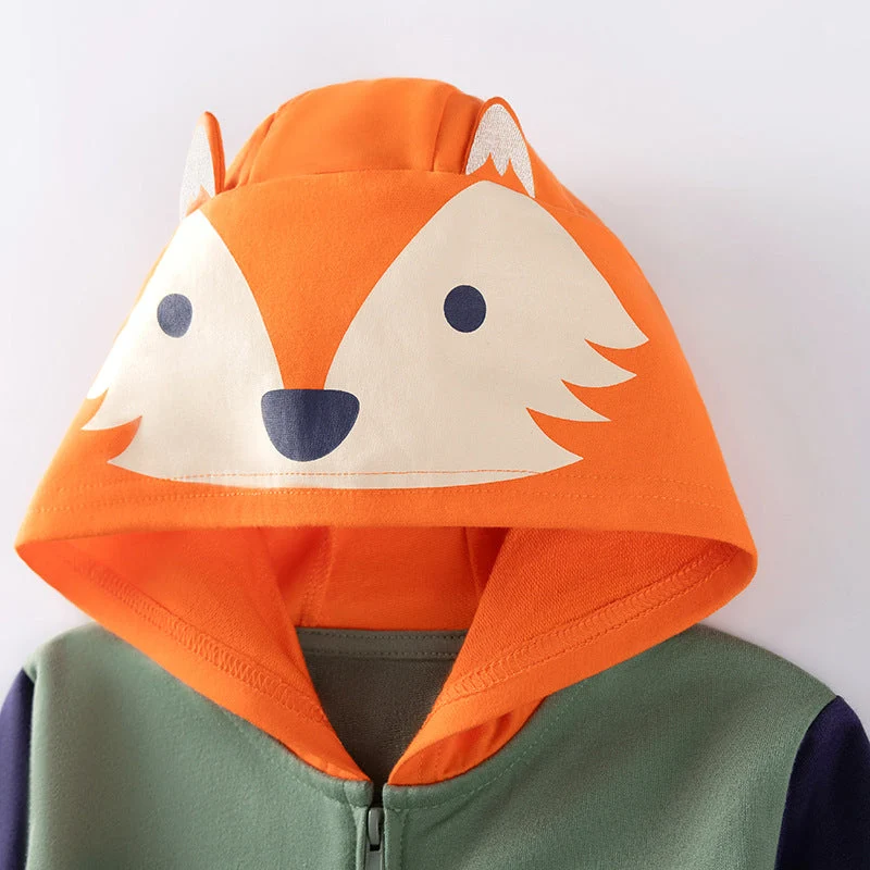 Winter and Autumn Boys Animals Cartoon Pattern Long Sleeves Zip-up Hooded Coat
