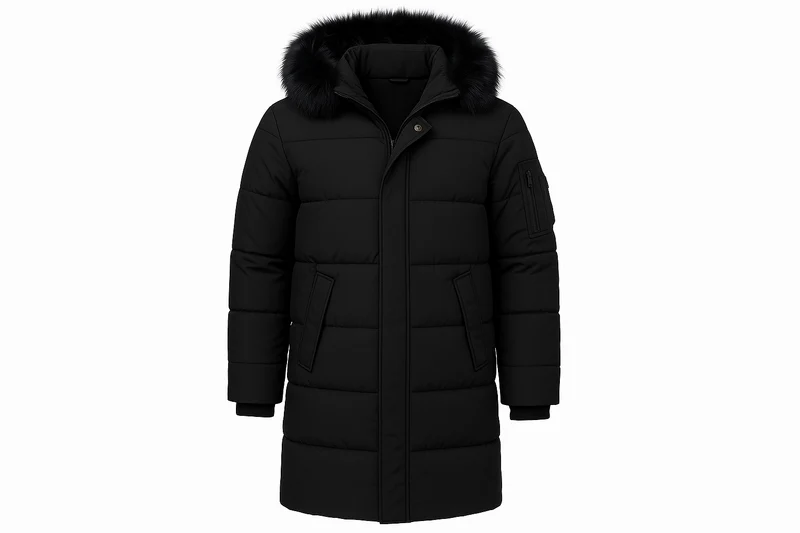 Black XL Winter Fur Hooded Thick Overcoat Jacket Stylish Lightweight Quilted Warm Puffer Coat