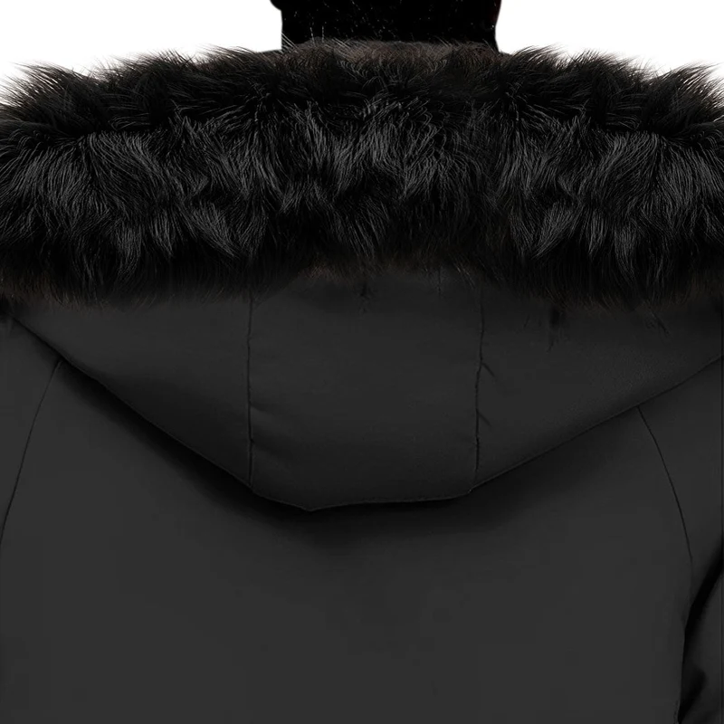 Black XL Winter Fur Hooded Thick Overcoat Jacket Stylish Lightweight Quilted Warm Puffer Coat