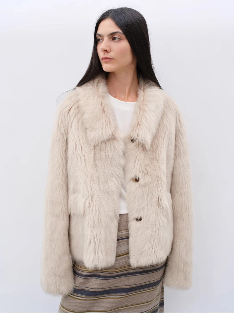 "Dream Walk" long lapel Tuscan wool sheepskin short fur coat for women