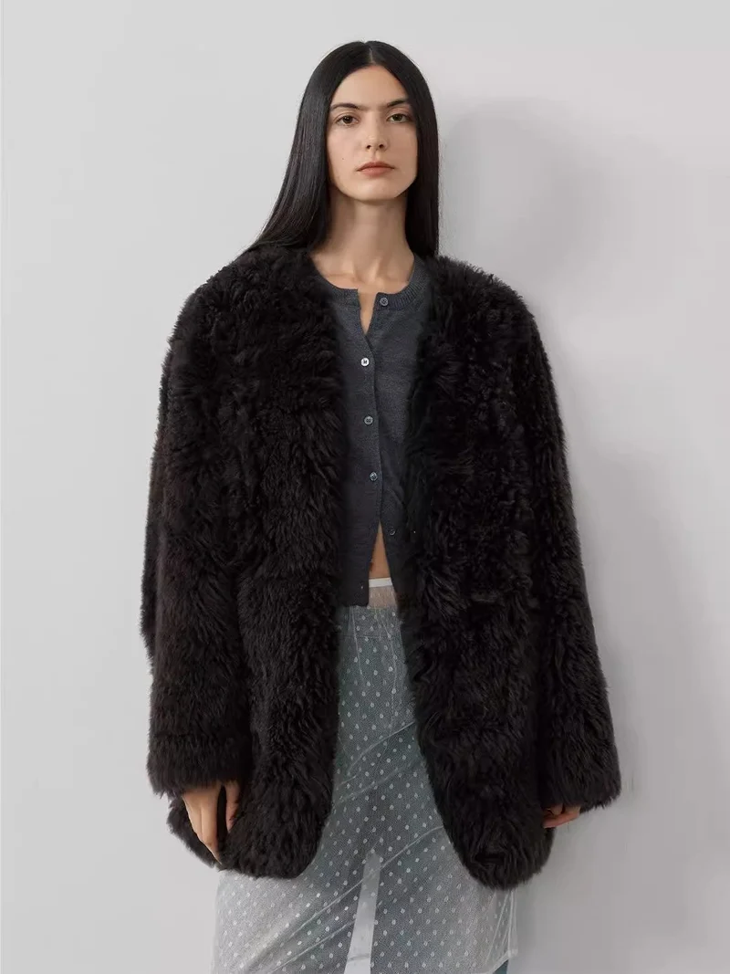Peach Sheepskin Coat for Winter