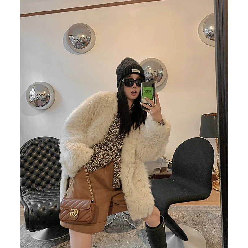 Peach Sheepskin Coat for Winter
