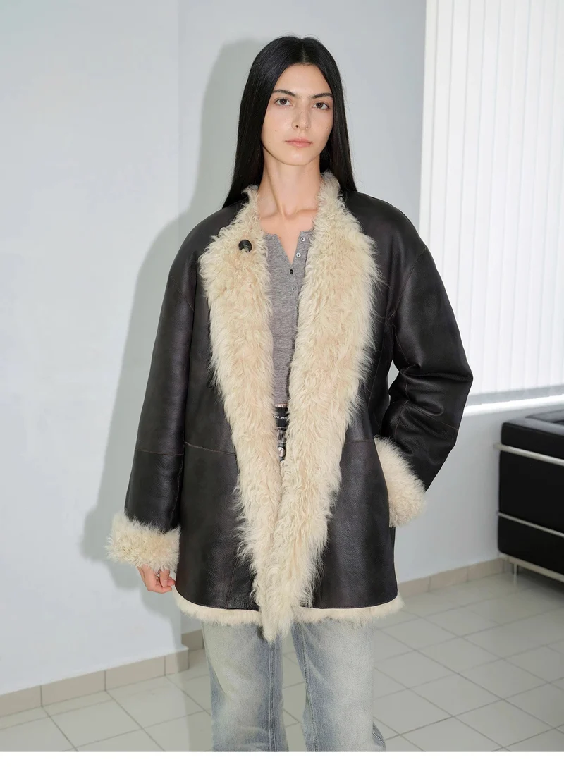 "Double-sided Fantasy" simple elegant casual double-sided Tuscan wool sheepskin fur coat for women