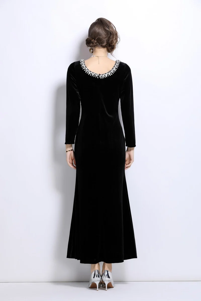Black Velvet Vintage Fishtail Dress