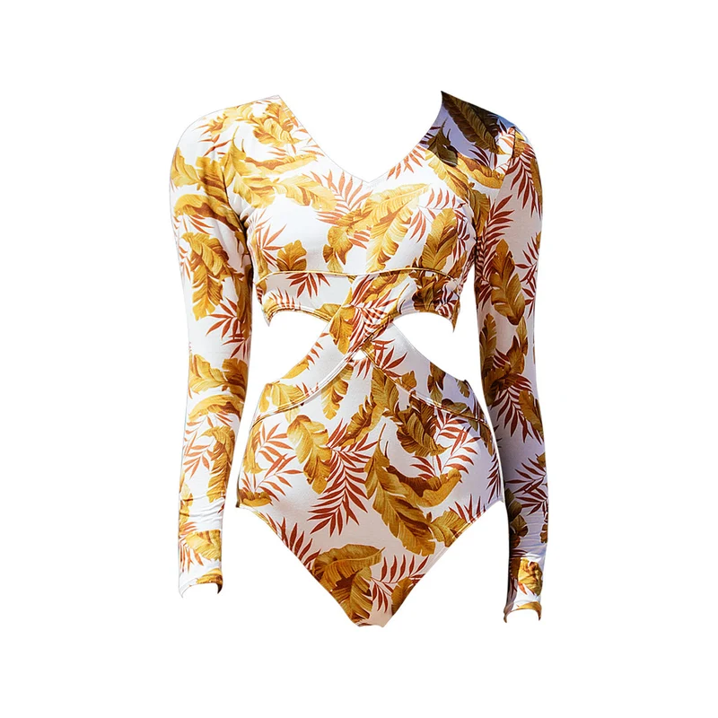 Floral One Piece Surf Swimsuit with Waist Cutouts