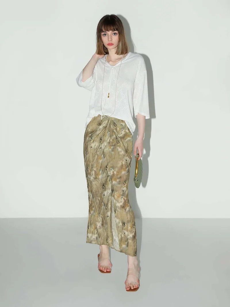 Twist-Knot Oil Painting Pleated Skirt
