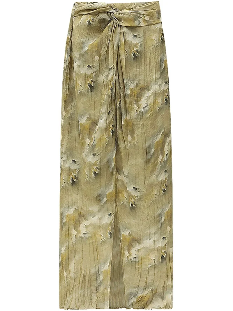 Twist-Knot Oil Painting Pleated Skirt