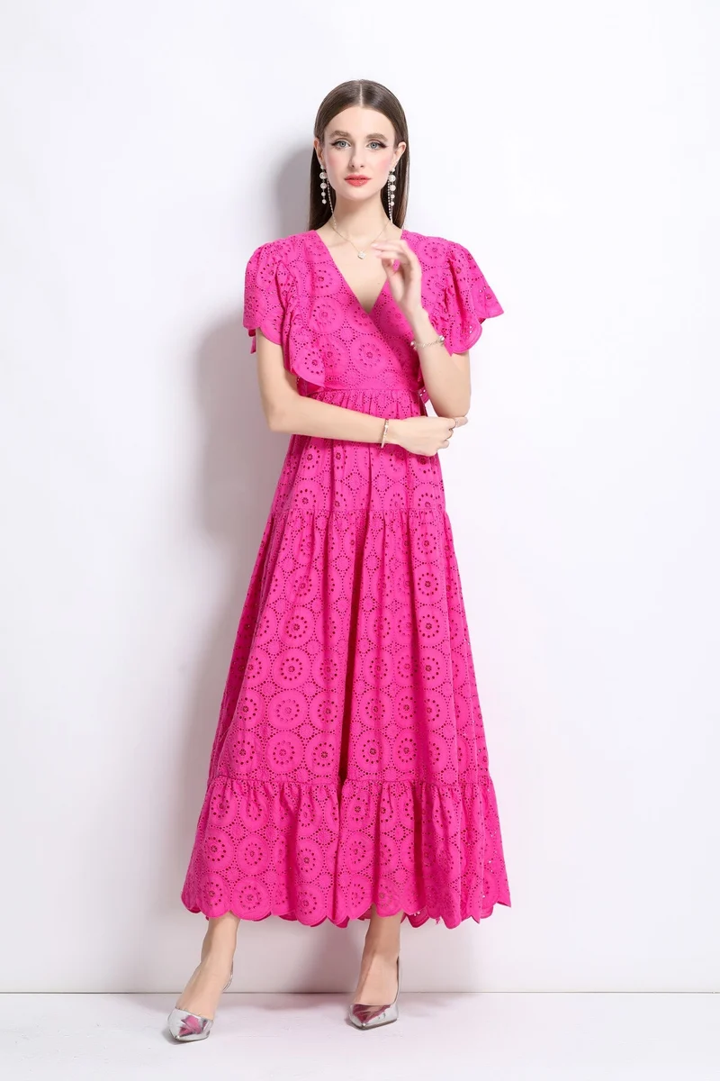 Samantha Lace Cut Out Ruffle Sleeve Maxi Dress