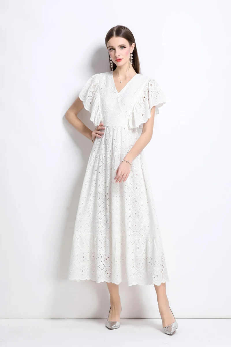 Samantha Lace Cut Out Ruffle Sleeve Maxi Dress