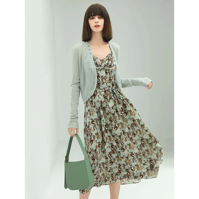 Delicate Grassland Green Strappy Chiffon Maxi Dress