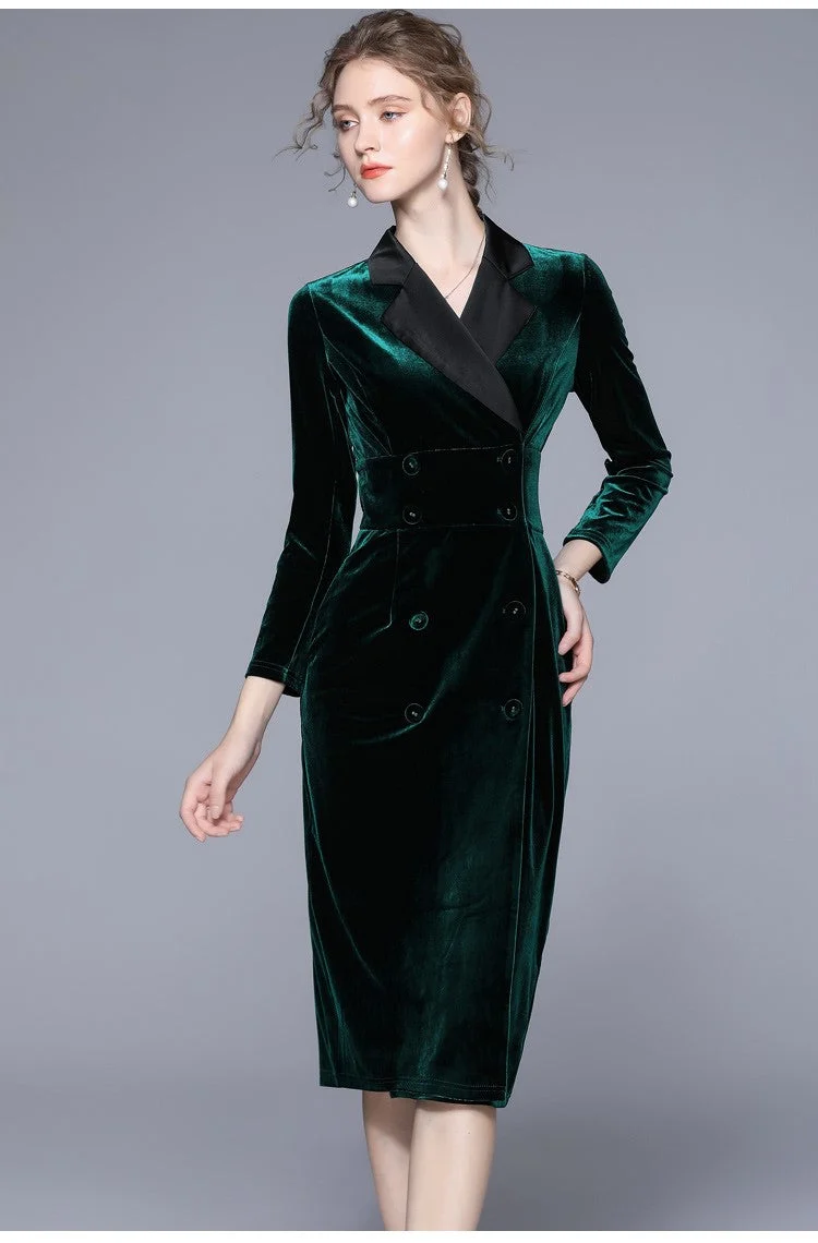 Velvet Green Slim Fit Midi Pencil Dress