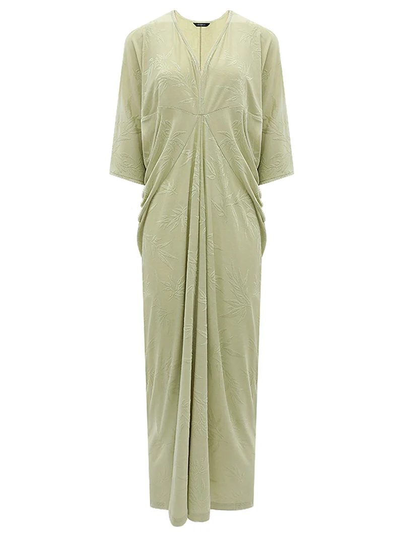 Shawl Neck Bamboo Jacquard Knit Maxi Dress