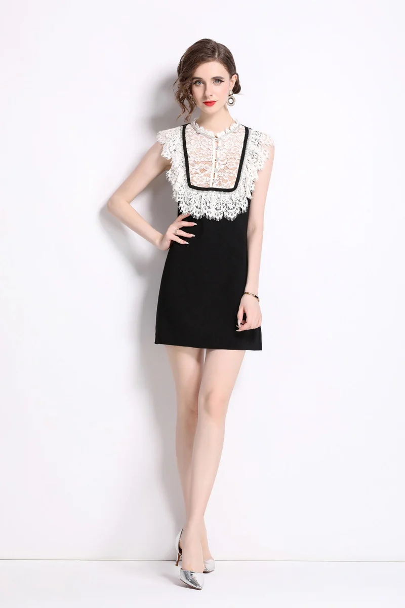 Vintage Lace Bib Collar Little Black Dress