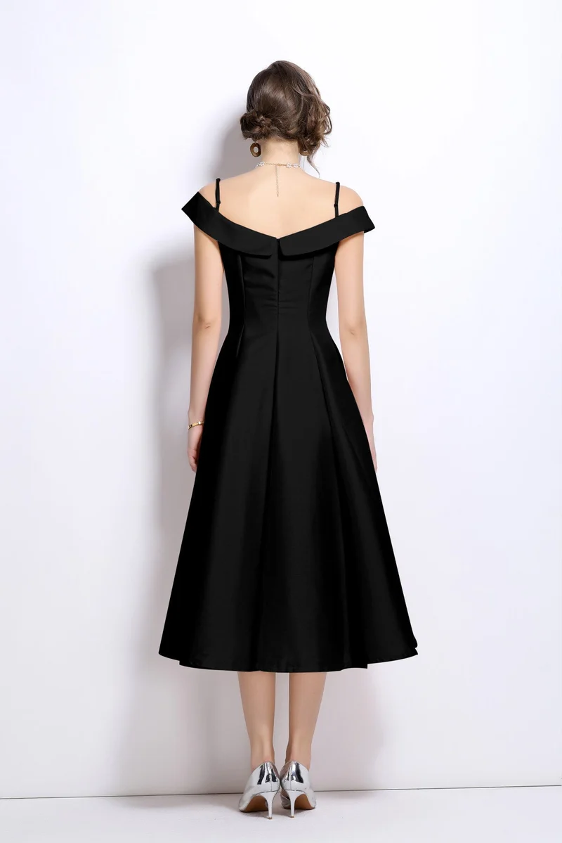 Off Shoulder Sweetheart Neckline Calf Length Dress