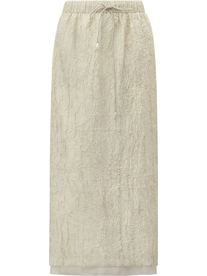 Luxe Contrast Champagne Silk Textured Satin Midi Skirt