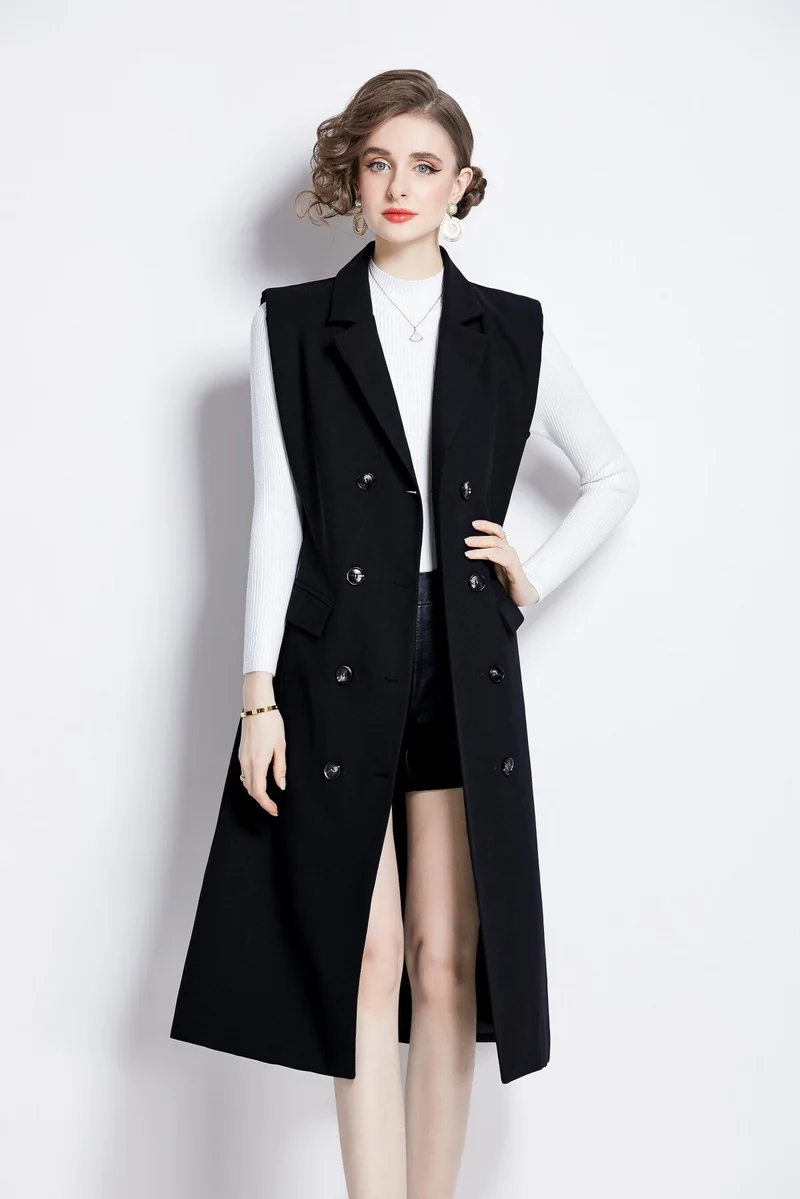 Vintage Double Breasted Blazer Dress with Knitted Undershirt